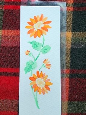 Hand-painted Orange Floral Watercolor Bookmark